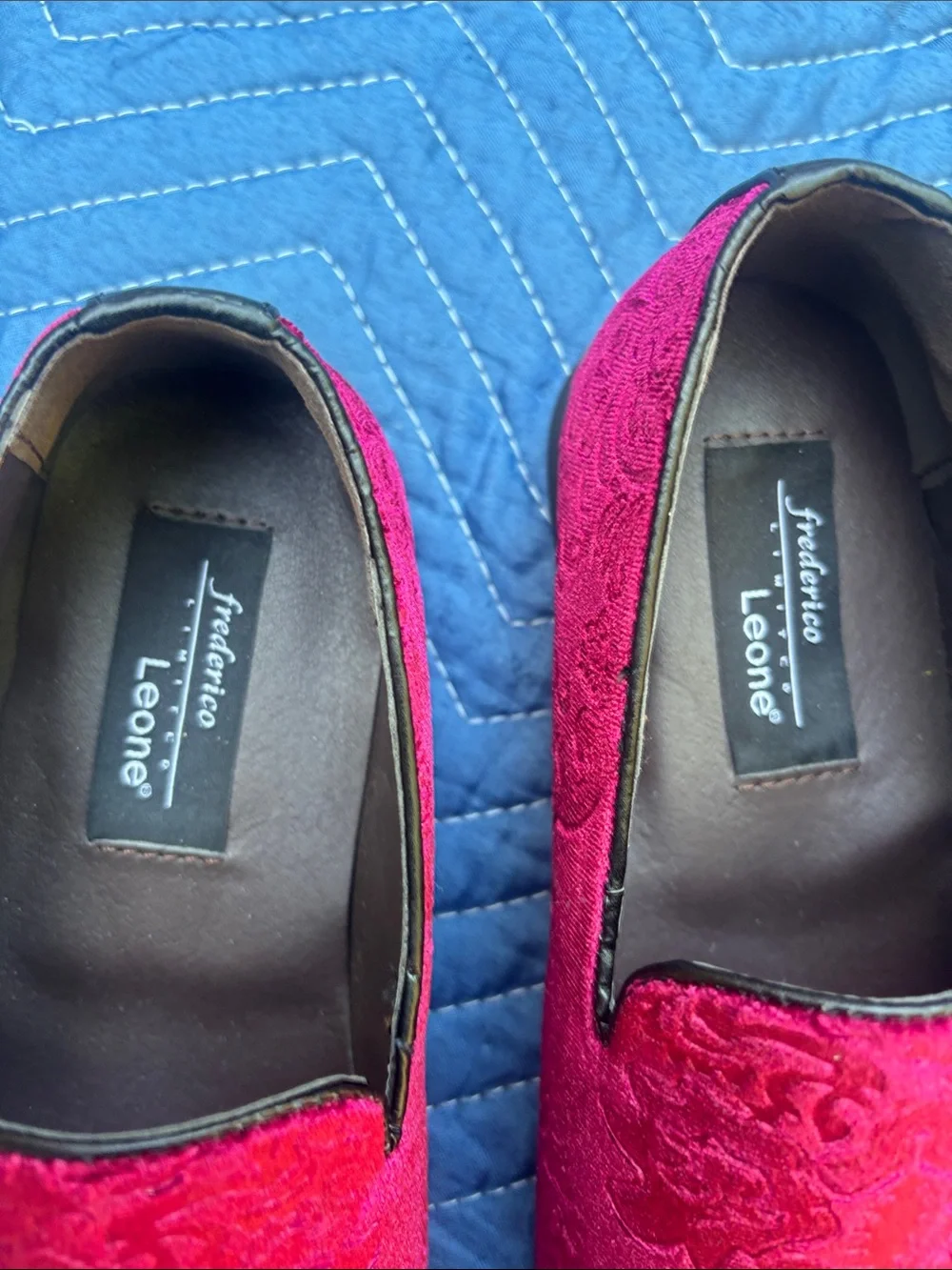 Fredrico Leone Red Embroidered Slip-On Loafers
